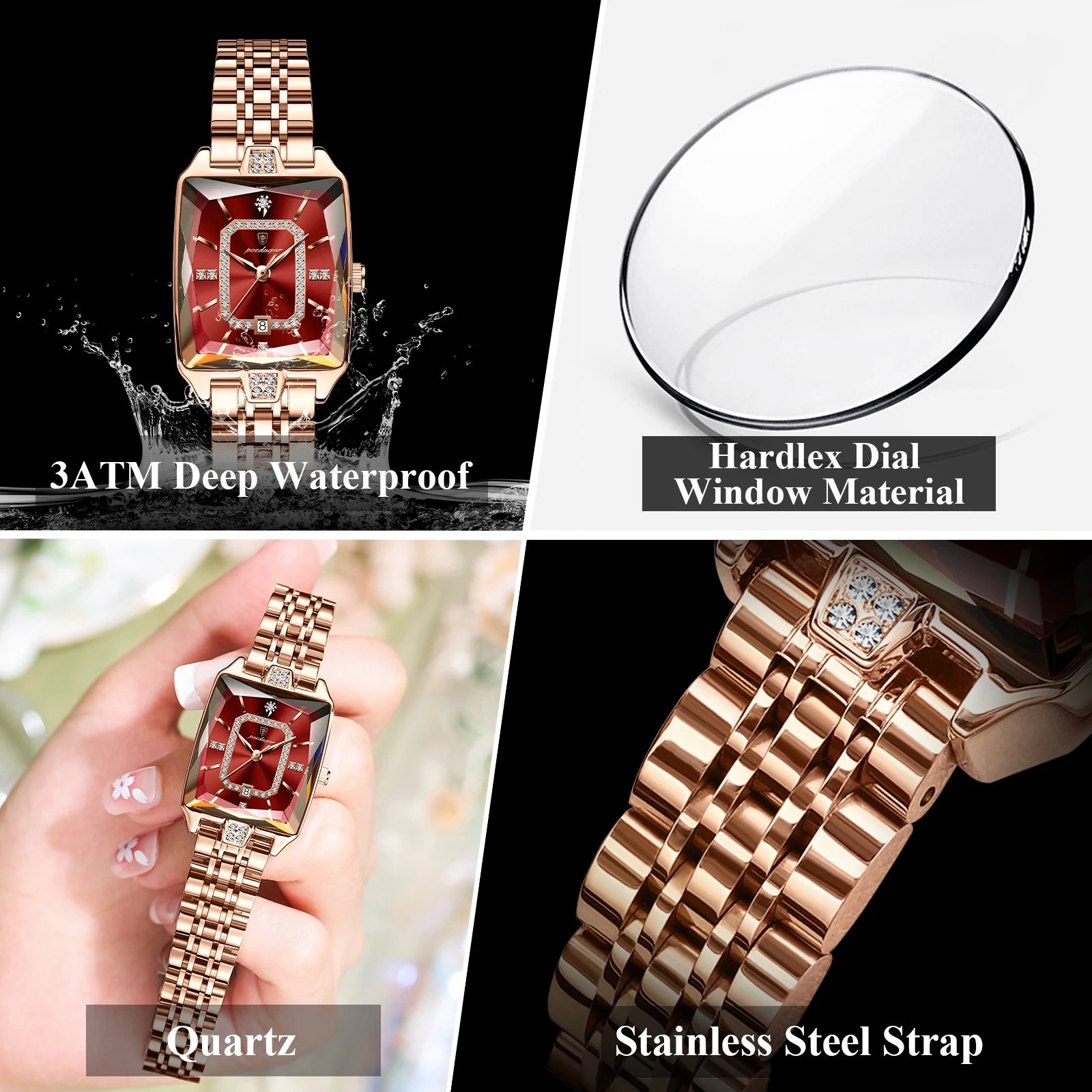 POEDAGAR Luxury Elegant Watch For Woman Date Waterproof Rectangle Ladies Watch Stainless Steel Quartz Women Watches Female Reloj