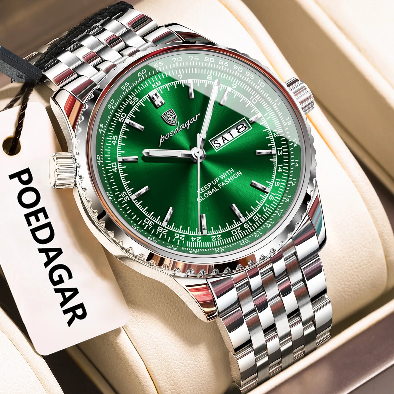 POEDAGAR Luxury Watch For Man Stainless Steel Date Week Quartz Men Clock Waterproof Luminous Military High Quality Men's Watches