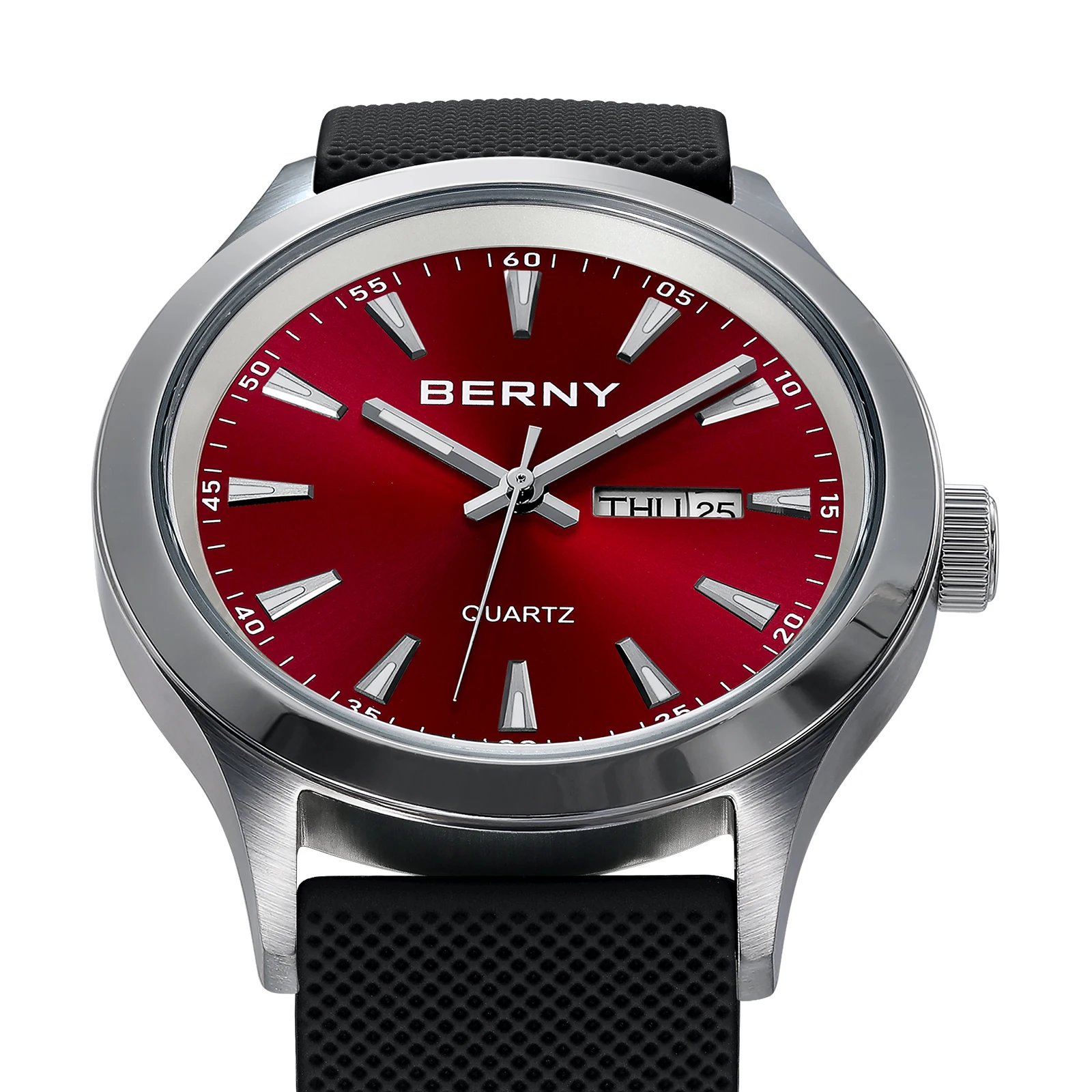 BERNY Men Watch Luminous Week Date Calendar Quartz watches for Men Stainless Steel Soft Silicone Dress Business Wristwatch