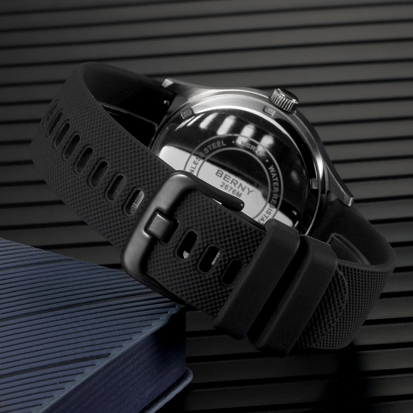 BERNY Men Watch Luminous Week Date Calendar Quartz watches for Men Stainless Steel Soft Silicone Dress Business Wristwatch