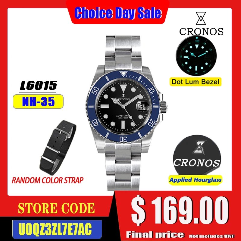 Cronos Sub Diver Men Luxury Business Watches NH35 Automatic Mechanical Watch Sapphire 200m Waterproof Adjustable Clasp L6015