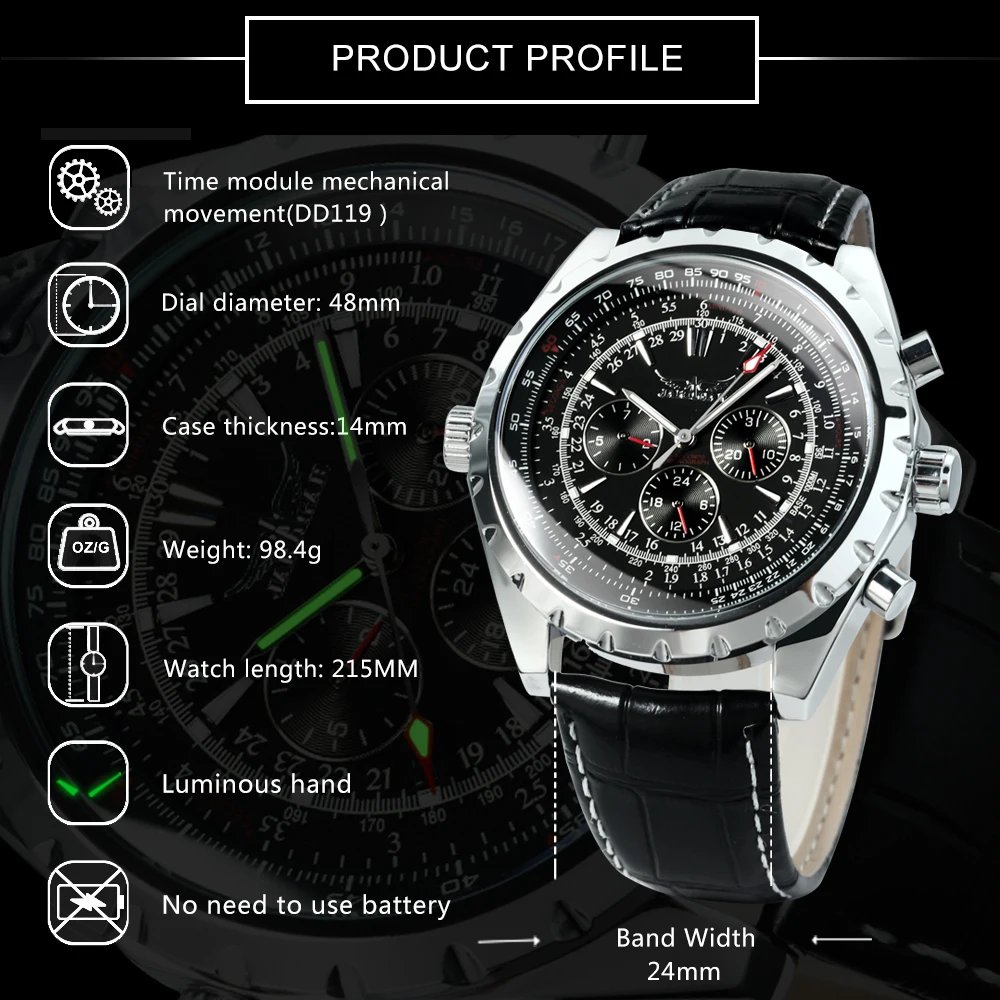 Jaragar Automatic Watch for Men Military Multifunction 3 Sub-Dials Sports Mechanical Watches Top Brand Luxury Leather Steel Band Jaragar Automatic Watch for Men Military Multifunction 3 Sub-Dials Sports Mechanical Watches Top Brand Luxury Leather Steel Band