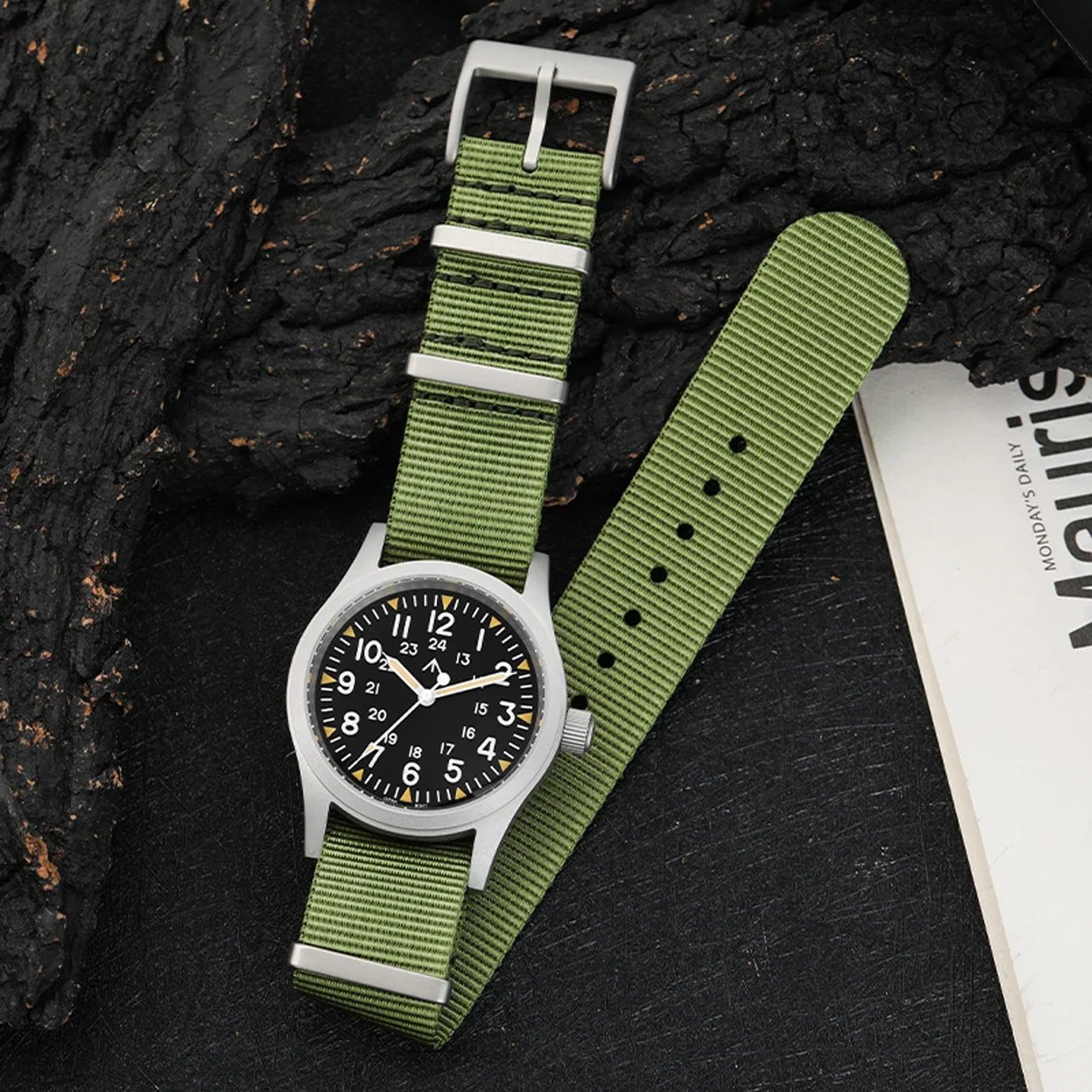 Militado ML05B Watch Miyota 2035 Movement Dome Sapphire Crystal C3 Green Glowing 10Bar Waterproof 38mm Vintage Watch