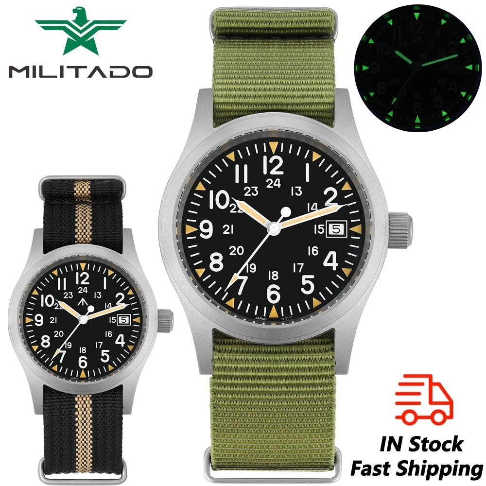 Militado ML05 38mm Vintage Watch Ronda 515 Quartz Movement Watches Domed Sapphire With High Clear AR Coating Luminous Watches Militado ML05 38mm Vintage Watch Ronda 515 Quartz Movement Watches Domed Sapphire With High Clear AR Coating Luminous Watches