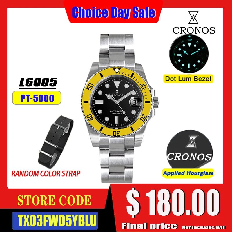 Cronos New 40mm Diver Men Watches Luxury Business PT5000 Automatic Mechanical Watch Sapphire Waterproof 200m Glideclasp L6005M Cronos New 40mm Diver Men Watches Luxury Business PT5000 Automatic Mechanical Watch Sapphire Waterproof 200m Glideclasp L6005M