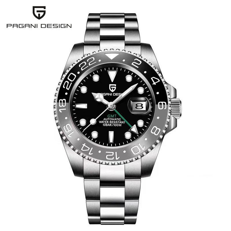 PAGANI DESIGN 40mm Automatic GMT Wristwatch Stainless Steel Waterproof Men Watch Top Brand Mechanical sports Watches Men PD-1662