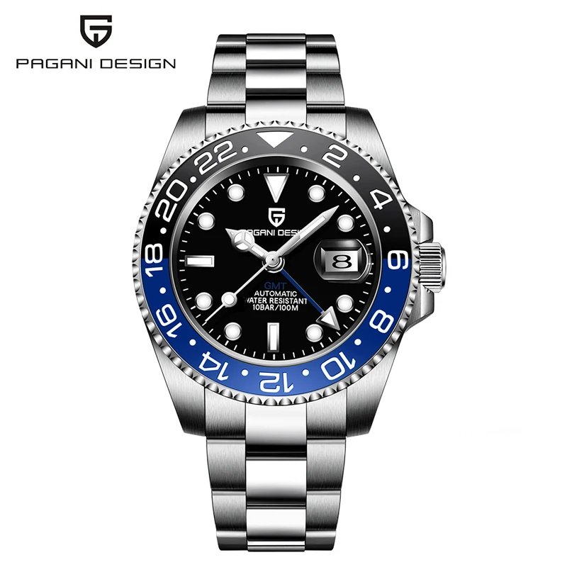 PAGANI DESIGN 40mm Automatic GMT Wristwatch Stainless Steel Waterproof Men Watch Top Brand Mechanical sports Watches Men PD-1662