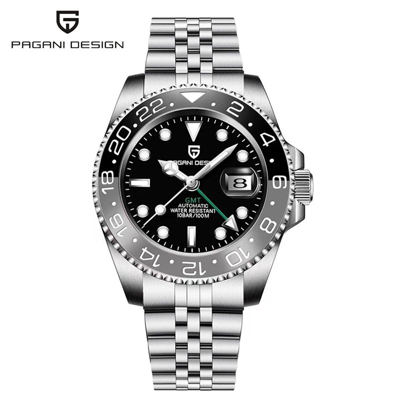 PAGANI DESIGN 40mm Automatic GMT Wristwatch Stainless Steel Waterproof Men Watch Top Brand Mechanical sports Watches Men PD-1662