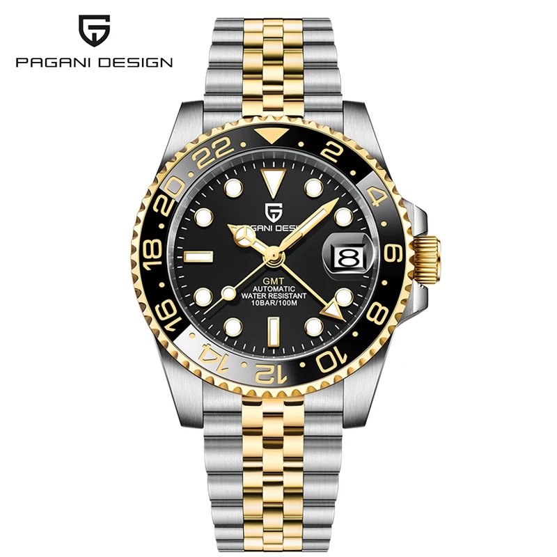 PAGANI DESIGN 40mm Automatic GMT Wristwatch Stainless Steel Waterproof Men Watch Top Brand Mechanical sports Watches Men PD-1662